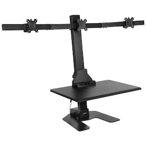 19 in. Rectangular Black Electric Standing Desk Converter with Triple Monitor Arm Mount and Tablet Holder