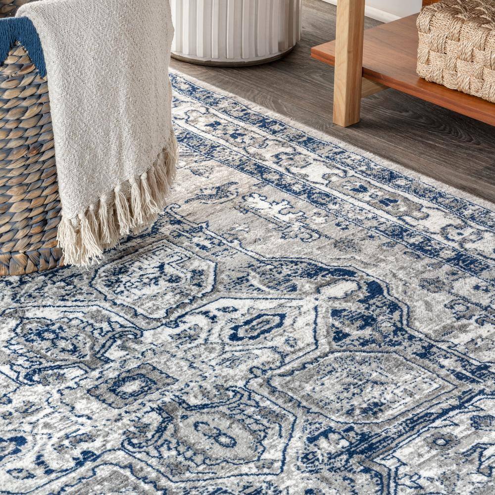 Modern Gray and Navy Flat Woven Synthetic 3' x 5' Area Rug