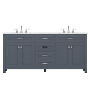 Norwalk 72 in. W x 34.2 in. H x 22 in. D Bath Vanity in Gray with Marble Vanity Top with White Basin