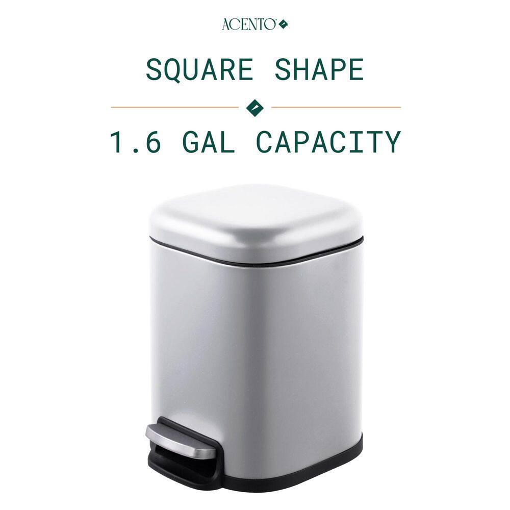 Silver Stainless Steel Square Step Trash Can with Pedal - 1.6 Gallon