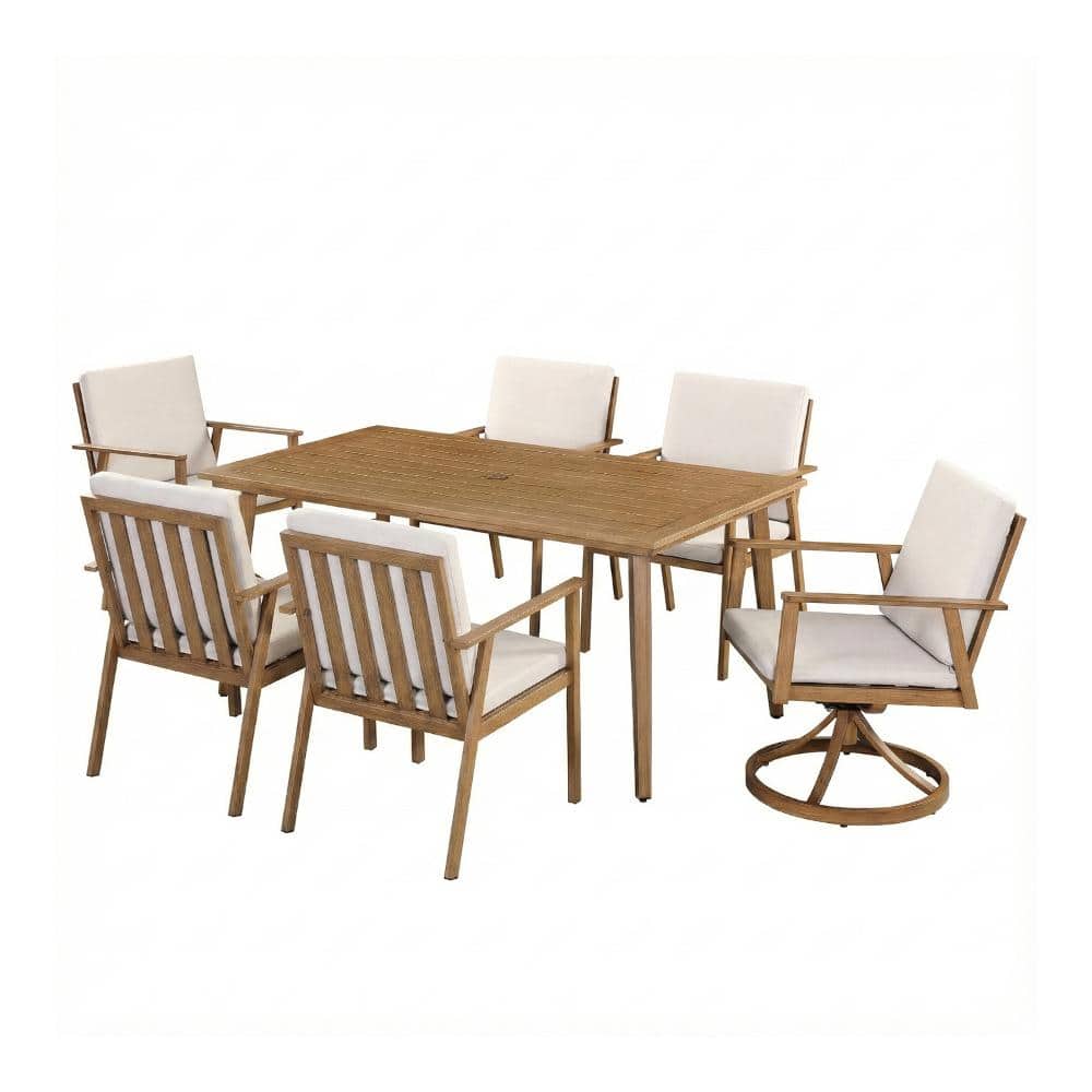 Teak 7-Piece Aluminum Outdoor Patio Dining Set with Rectangular Table and Dining Chair with Cushions price history on PriceWatchPro