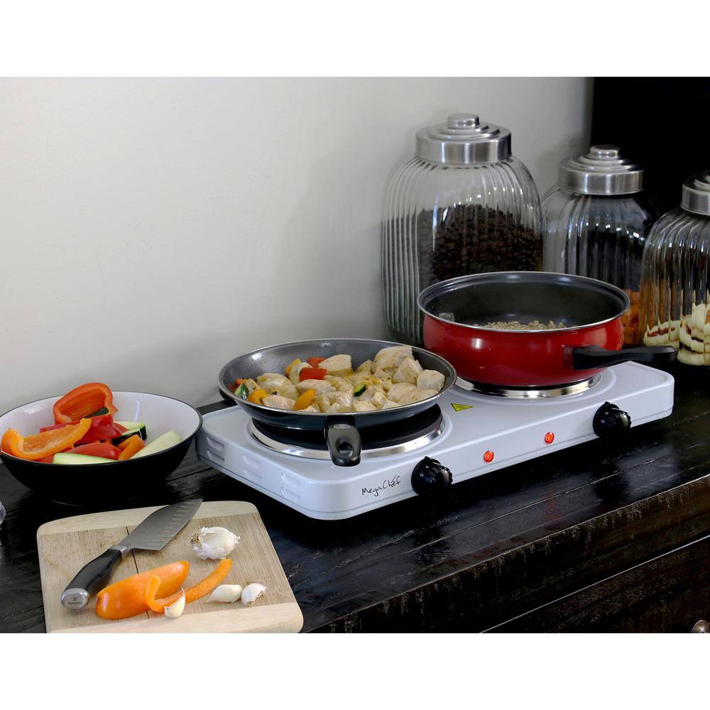 MegaChef White Dual Burner Portable Electric Cooktop
