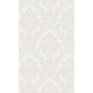 White Classic Floral Damask Printed Non-Woven Non-Pasted Textured Wallpaper 57 sq. ft.