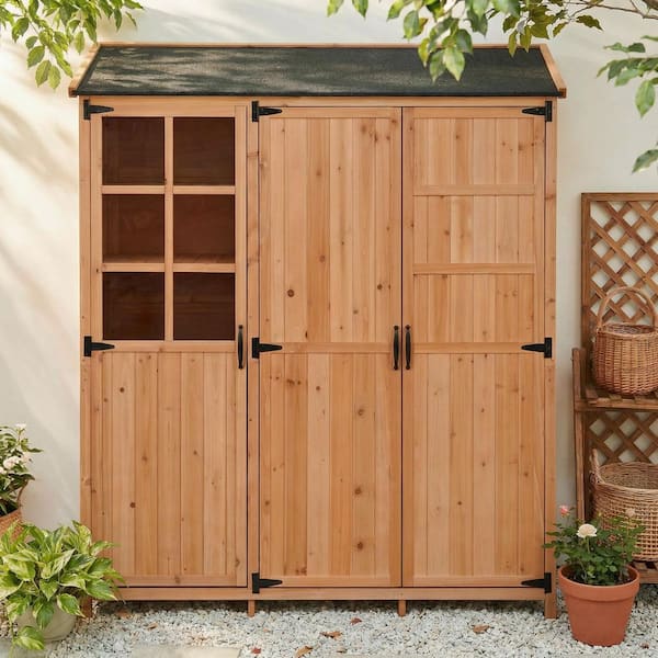 5 ft. W x 1.6 ft. Wood Garden Shed 3-Doors Storage Cabinet w
