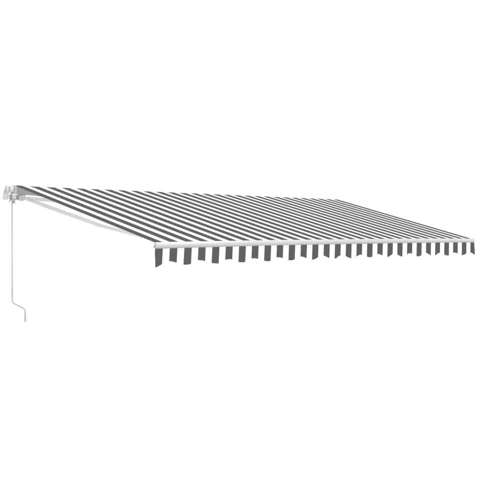 Aleko 13 Ft X 10 Ft Gray And White Striped Motorized Patio Retractable Awning White Frame Uv 1184