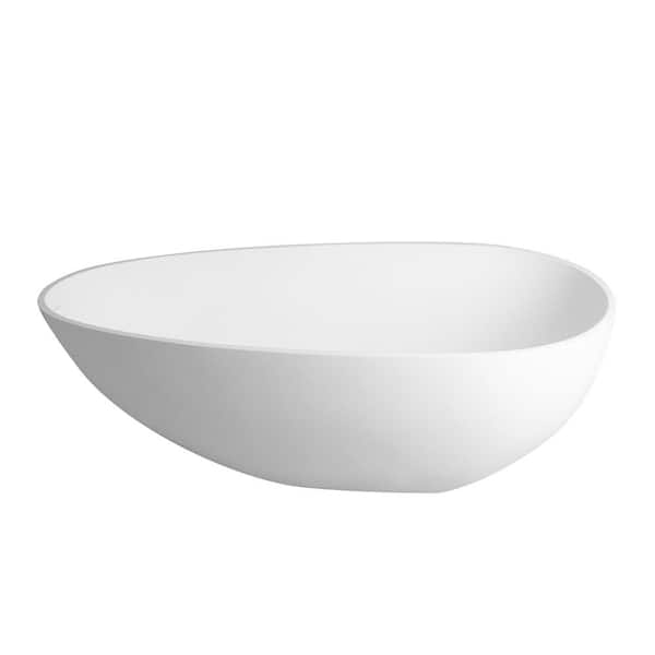 CASAINC 59 in. Stone Resin Flatbottom Non-Whirlpool Artificial Stone Solid Surface Freestanding Bathroom Adult Bathtub in White