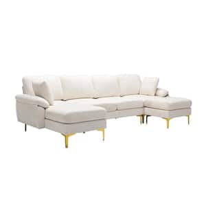 114 in. Slope Arm 2-Piece Polyester L-Shaped Sectional Sofa in White with Chaise