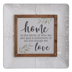 Home Story Vintage Design Tray Metal and Natural Wood Decorative Sign