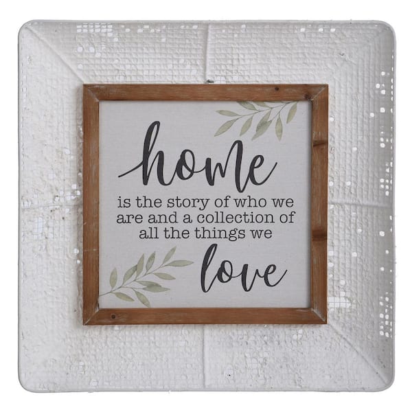 StyleCraft Home Story Vintage Design Tray Metal and Natural Wood Decorative Sign