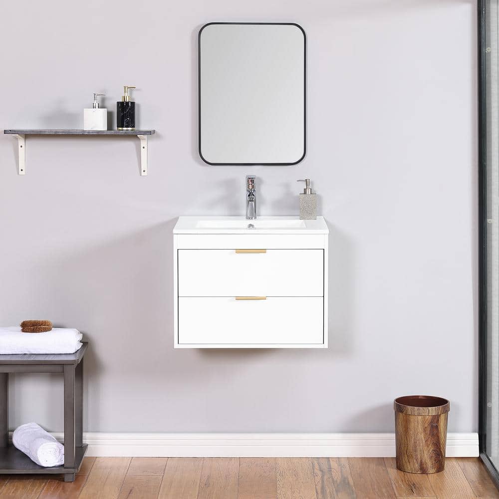 24.2 in. W x 17.72 in. D x 18.7 in. H Single Sink Freestanding Bath Vanity in White with White Ceramic Top price history on PriceWatchPro