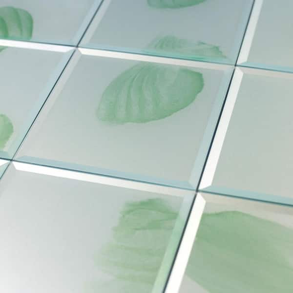 Secret Beveled Square Glossy Green 8 in. x 8 in. Glass Backsplash Wall Tile (16 sq.ft./Case)