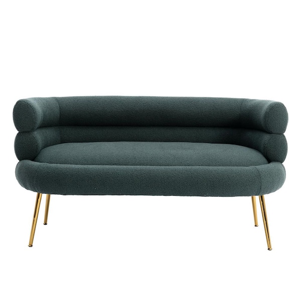 Unbranded Modern 53 in. Emerald Polyester 2-Seat Loveseat with Golden Legs