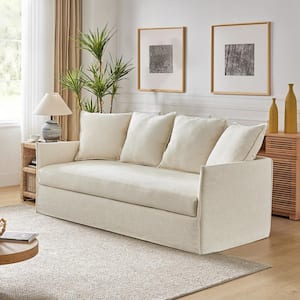 Severin 80.3 in. Square Arm Polyester Rectangle Slipcovered Sofa in Beige