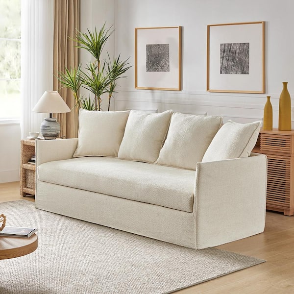 JAYDEN CREATION Severin 80.3 in. Square Arm Polyester Rectangle Slipcovered Sofa in Beige