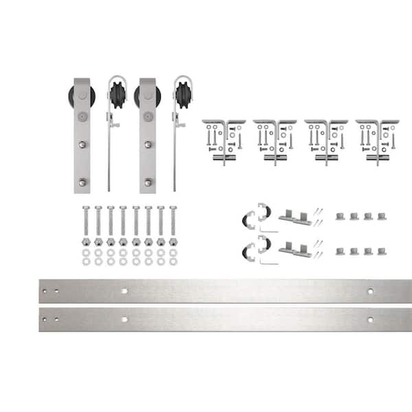 5 ft. /60 in. Brushed Nickel Ceiling Mount Double Track Bypass Sliding Barn Door Track and Hardware Kit for Double Doors