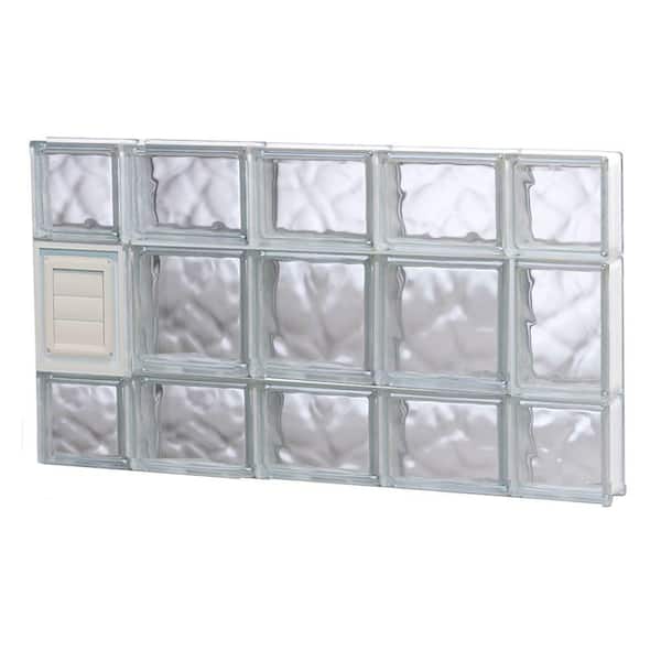 Clearly Secure 34.75 in. x 19.25 in. x 3.125 in. Frameless Wave Pattern Glass Block Window with Dryer Vent