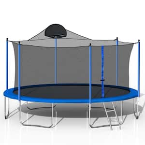 14 ft. Blue Round Trampoline with Safety Enclosure Net and Basketball Hoop