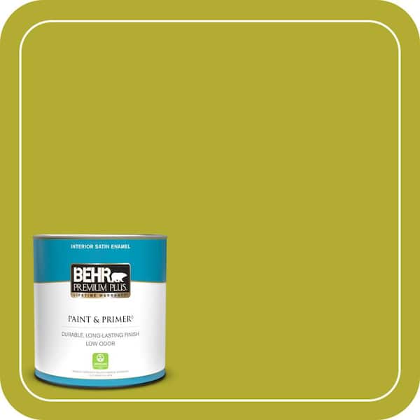 BEHR PREMIUM PLUS 1 qt. #P340-6 Green Neon Satin Enamel Low Odor Interior Paint & Primer