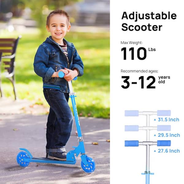 TIRAMISUBEST Lighted and Folding Kids in Blue with 3 Levels Adjustable Handlebar Rear Brake D0XY102HPWT37 - The