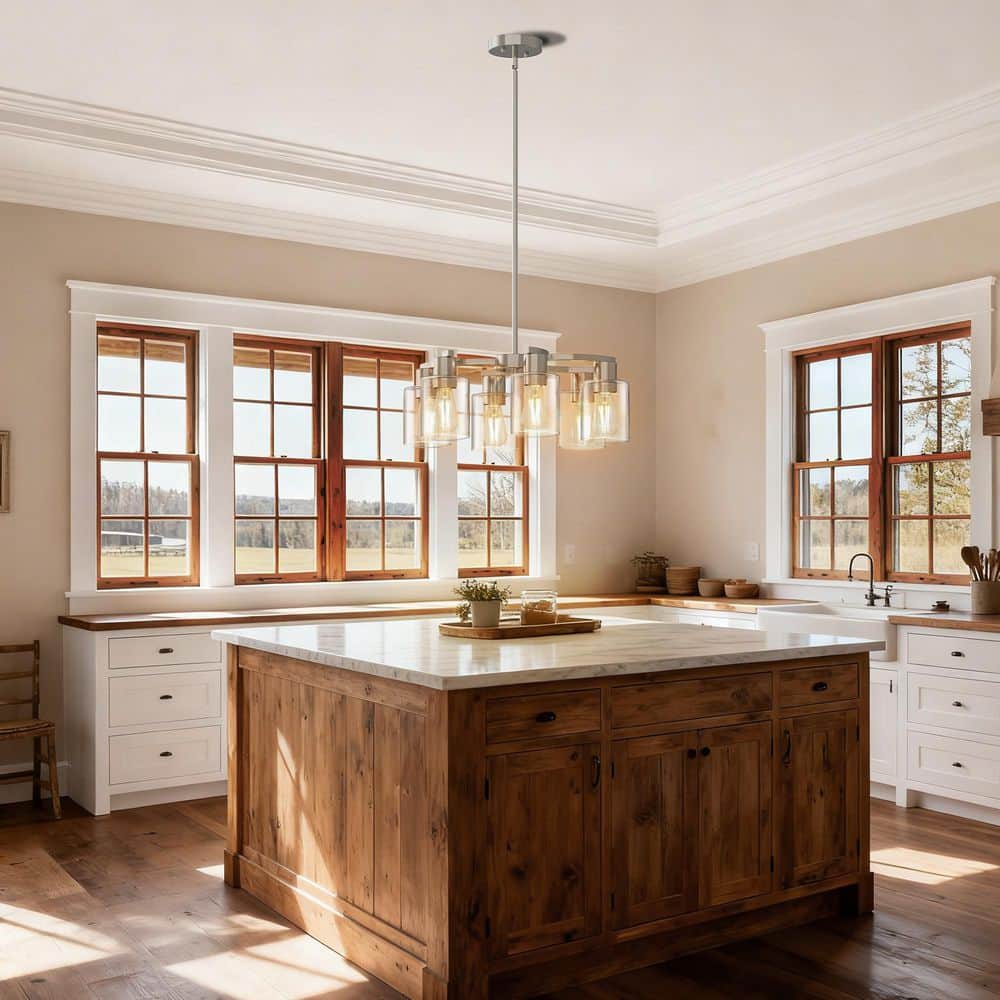 20 in. 6-Light Brushed Nickel Chandelier, Modern Farmhouse Hanging Light for Dining Room, Living Room, Kitchen and Foyer price history on PriceWatchPro