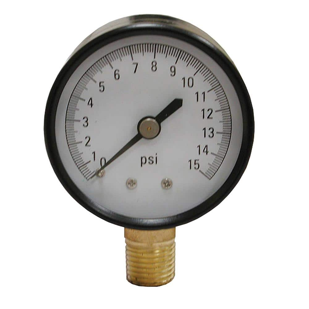 JONES STEPHENS 15 PSI Pressure Gauge with 2 in. Face and 1/4 in. MIP ...