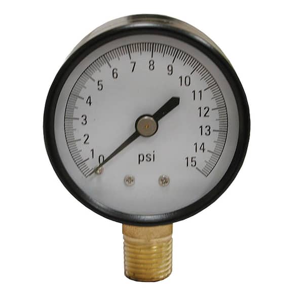 Air Compressor Pressure Gauge 1/4" Brass NPT Bottom Mount 15 PSI 2" Black Case 