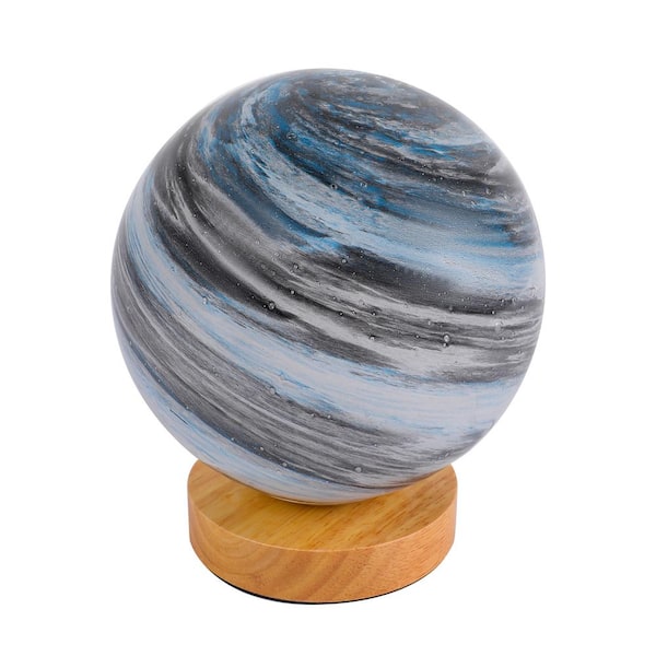 LamQee 5 . 5 in. Blue Indoor Moon Glass Table Lamp with Wooden Base