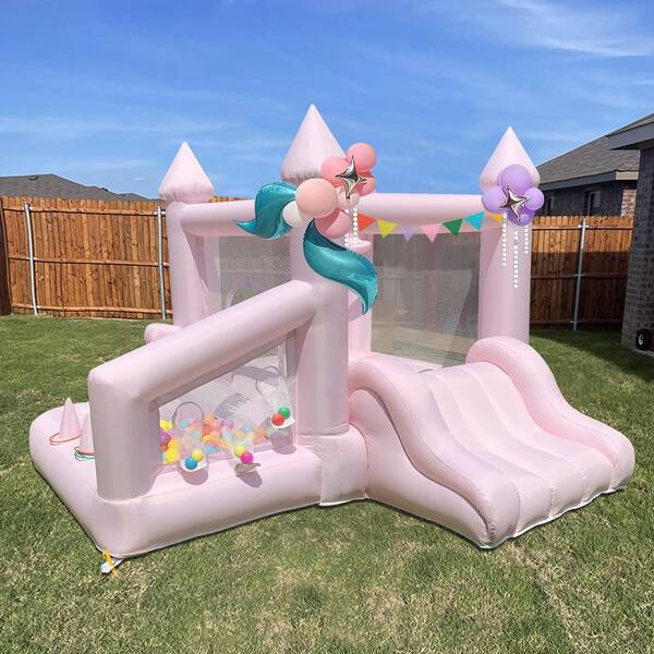 Lukyamzn Pink Bounce House with Ball Pit, 1 Piece Oxford Cloth