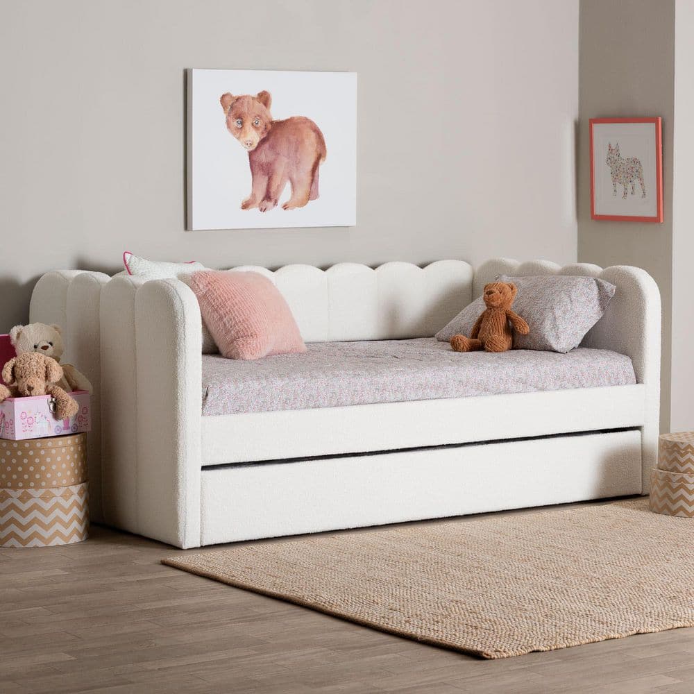 Baxton Studio Palmer Cream Teddy-Bear Fabric Twin Daybed with