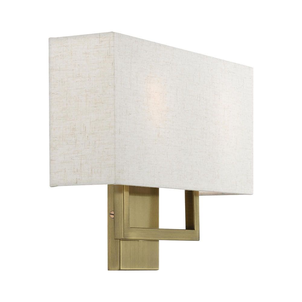 Pierson Antique Brass 2-Light Dimmable Wall Sconce with Oatmeal Shade