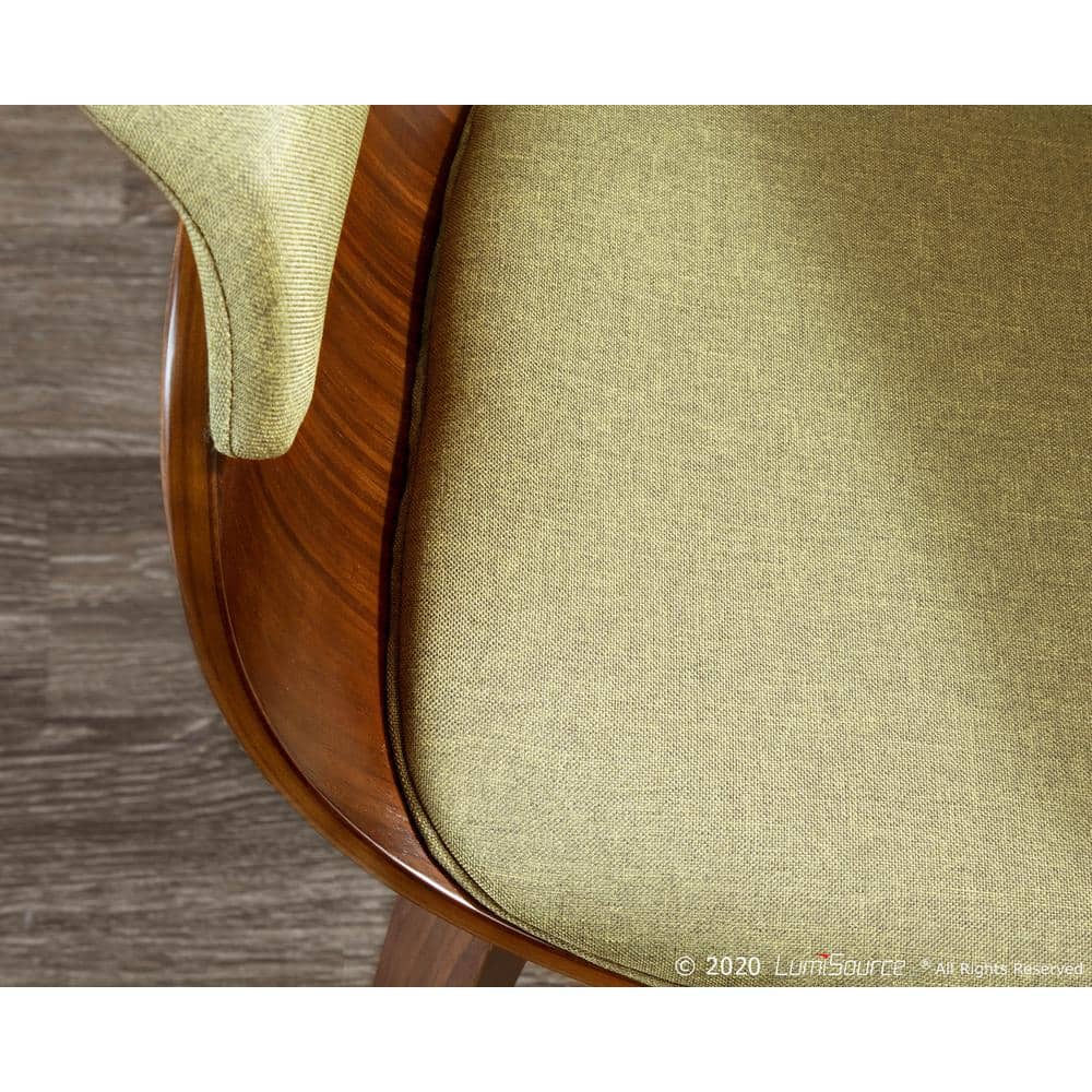 Green Velvet Upholstered Arm Chair with Walnut Wood Frame