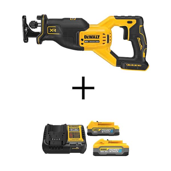 DEWALT 20-Volt Max XR Lithium-Ion Cordless Brushless Reciprocating Saw with Powerstack 5.0 Ah and 1.7 Ah Batteries and Charger
