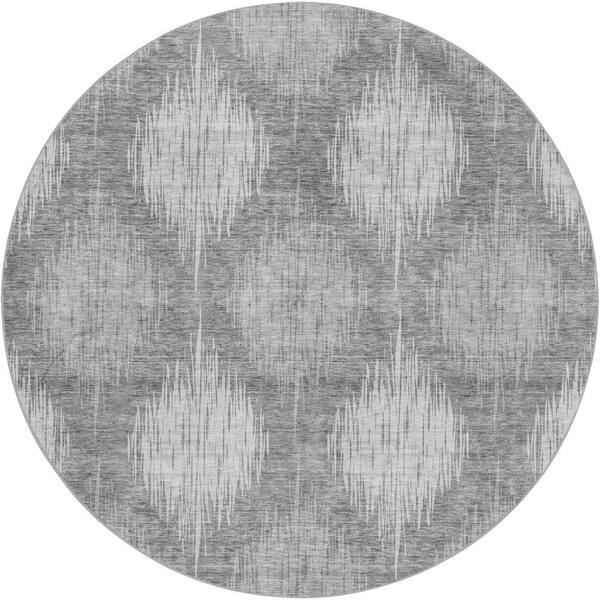 Dream Shag Premium Machine Washable Abstract ADS849 Gray 8 ft. x 8 ft. Round Rug