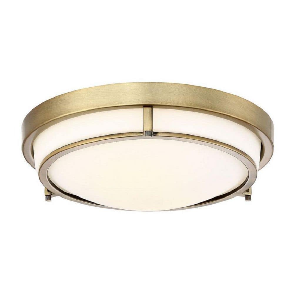 Meridian 13 in. W x 4 in. H 2-Light Semi-Flush Mount with Natural Brass Metal Ring and White Glass Shade price history on PriceWatchPro