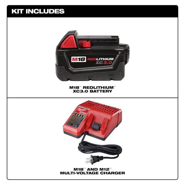 M18/M12 Batteries MILWAUKEE M18™ Stater Kit Includes a M18™ XC High Capacity REDLITHIUM™ 54Wh Battery and a Multi-Voltage Charger System