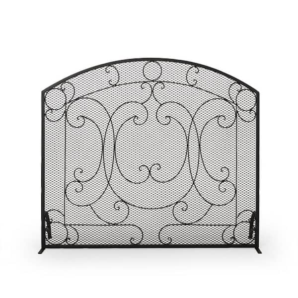 Noble House Burnell Matte Black Metal 1-Panel Fireplace Screen