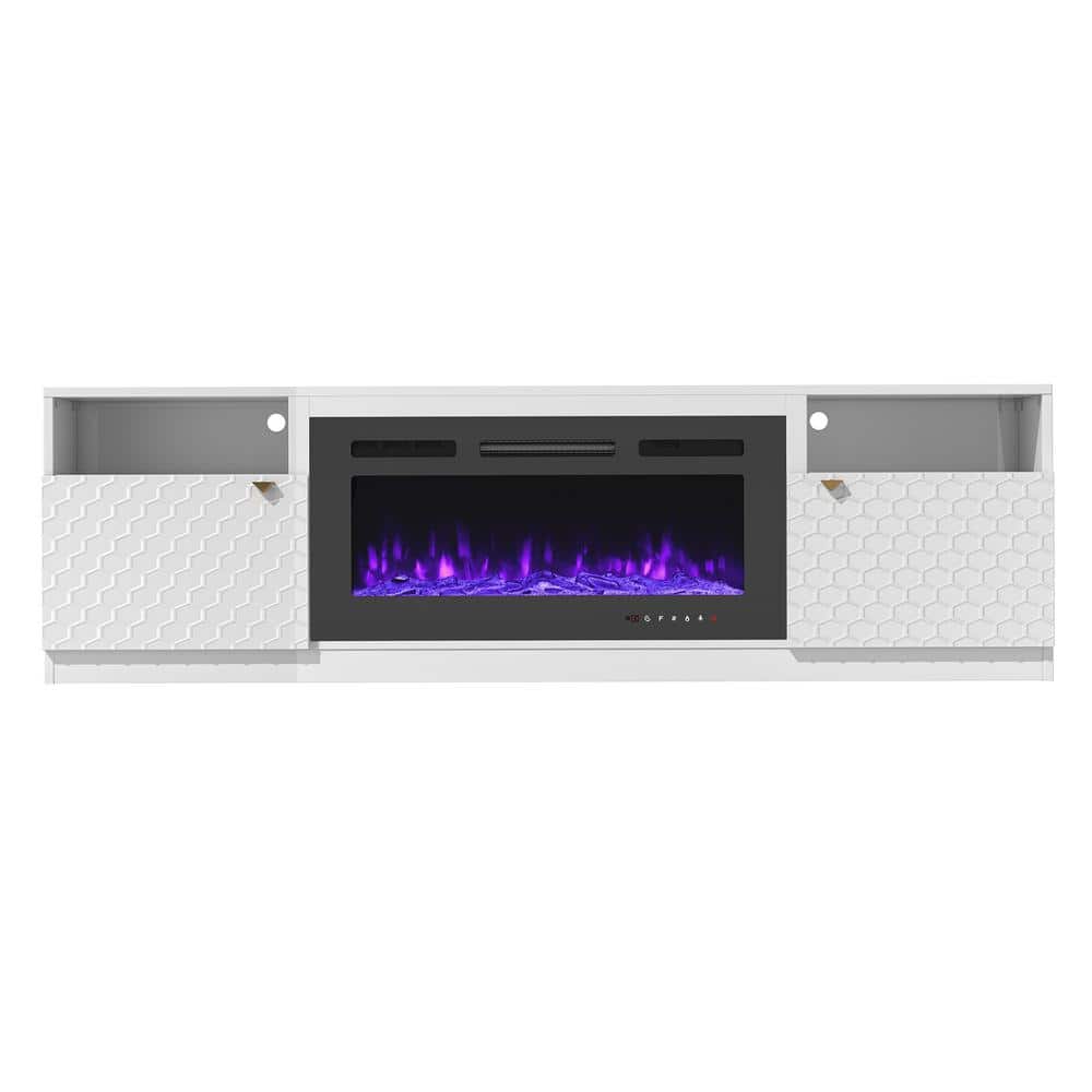 White TV Stand Fits TVs up to 70 in. with Two of Shelves and 36 in. Electri