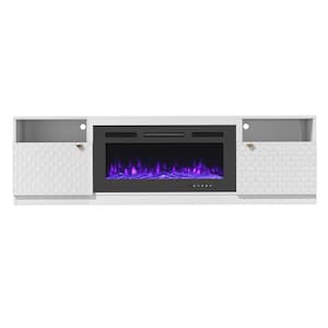 White TV Stand Fits TVs up to 70 in. with Two of Shelves and 36 in. Electric Fireplace