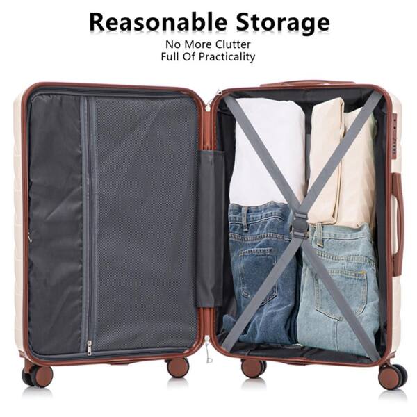 ルージュ&エルメジスティブルボックスセット Wudkey 3-Piece Beige ABS Plastic Luggage Set with Combination Lock