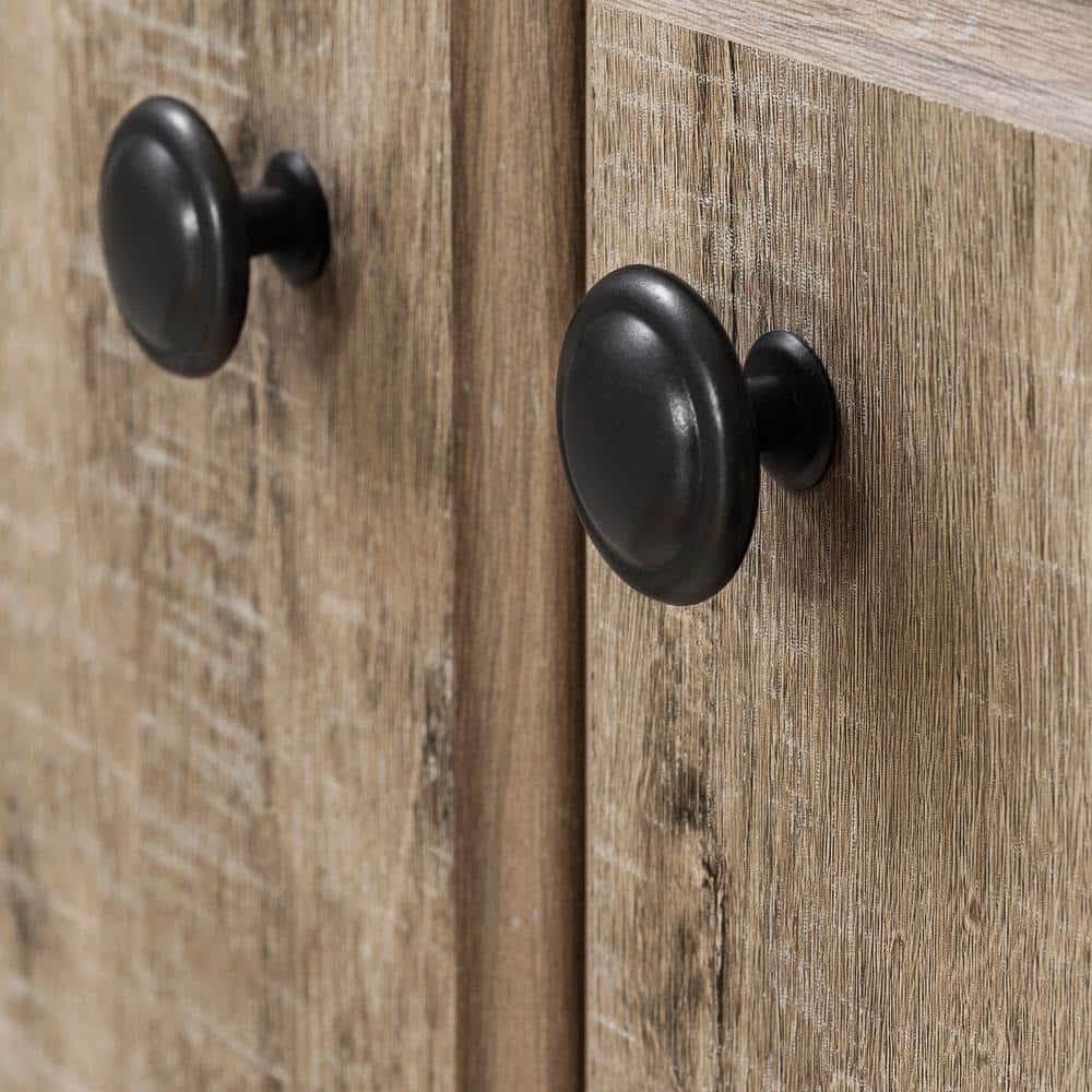 Weathered Oak 4-Door Office Storage Cabinet with Adjustable Shelving