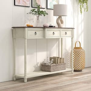 52 in. Off-white Rectangle Wood Farmhouse Console Table Entryway Sideboard with 3-Drawers And Open Storage Shelf