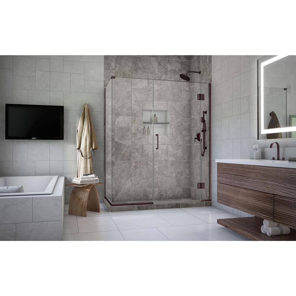 Unidoor-X 59.5" Black Frameless Hinged Shower Enclosure with Clear Glass