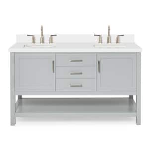 Bayhill 61 in. W x 22 in. D Bath Vanity in Grey with Pure White Quartz Top