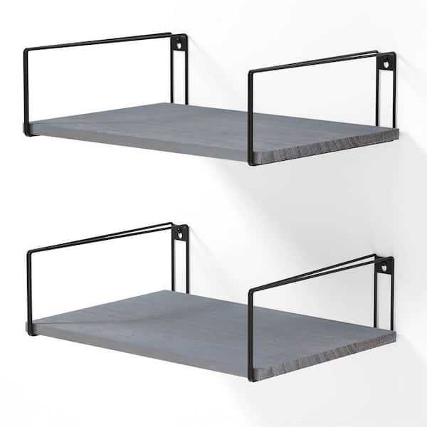 Cubilan 11.8 in. x 16.5 in. x 4.7 in. Gray Wood Floating Decorative Wall Shelves with Metal Brackets