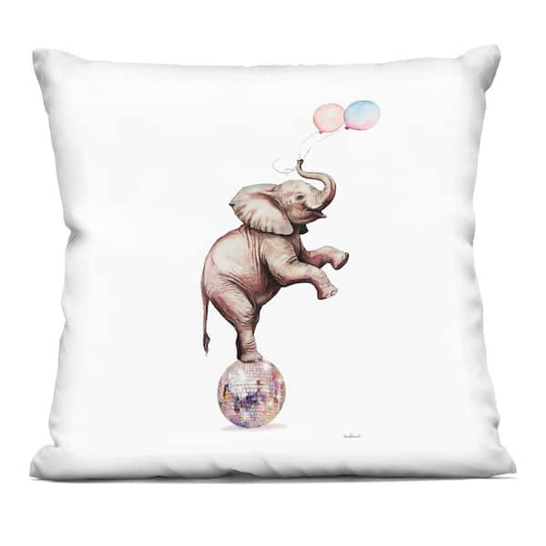 Stupell Industries Elephant & Balloons Disco White Abstract Polyester 18 in. x 18 in. Throw Pillow