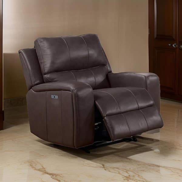 Benjara Brown Faux Leather Cushioned Manual Glider Recliner