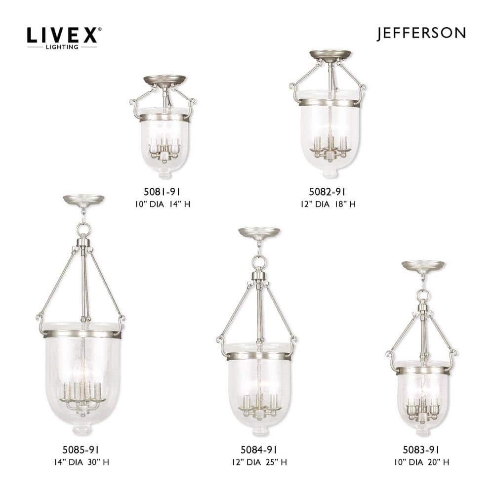 Jefferson Brushed Nickel Seeded Glass 3-Light Chain Lantern