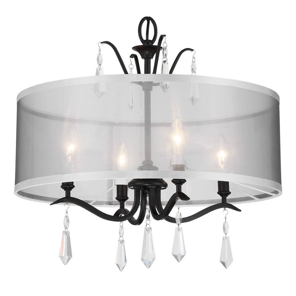 Laurel Estate Coal 4-Light Crystal Drum Pendant with Translucent Silver Linen Shade