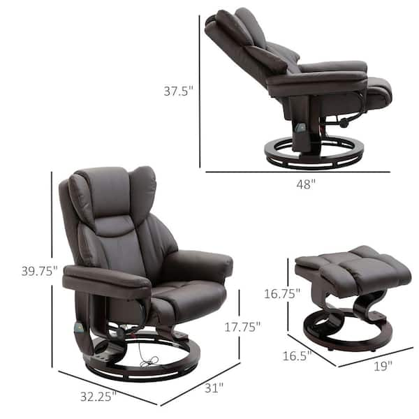 HOMCOM Brown Massage Recliner and Ottoman, PU Leisure Office Chair with 10  Vibration Points, Adjustable Backrest 700-116V71BN - The Home Depot