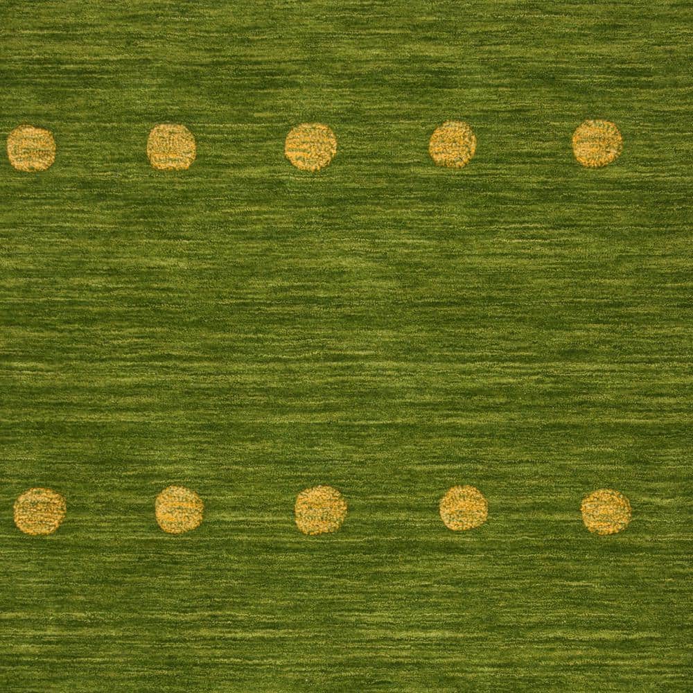 Handmade Green Wool Square Area Rug with Golden Dots, 6'x6'